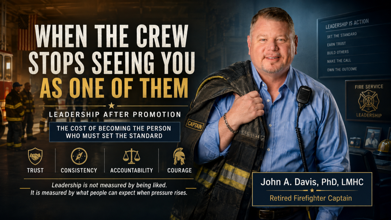 Dr. John A. Davis in firefighter captain gear beside the article title